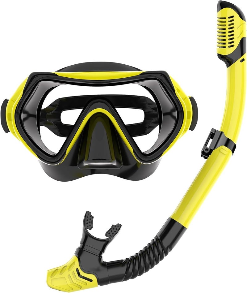 JRing Snorkeling Gear for Adults, Snorkel Mask Set with 180 Degree Tempered Glass Anti Fog Goggles Scuba Dry Top Snorkel for Swimming, Scuba Diving Mask for Men Women - Image 1